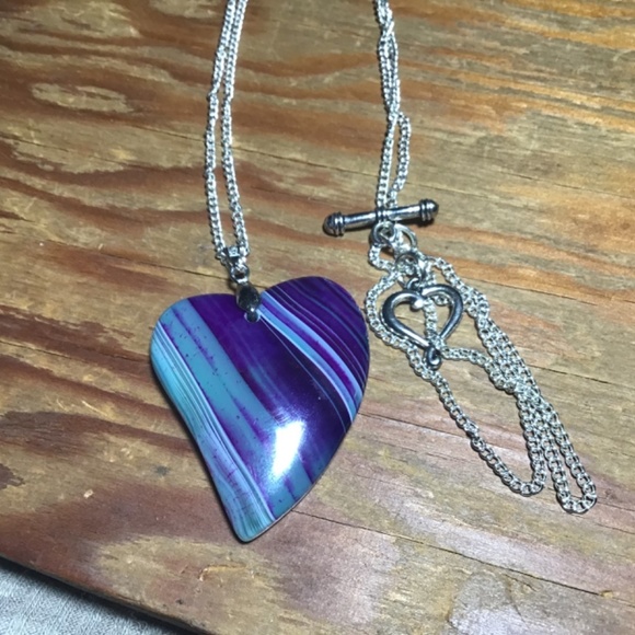 Handmade real agate silver plated heart necklace - Picture 3 of 6